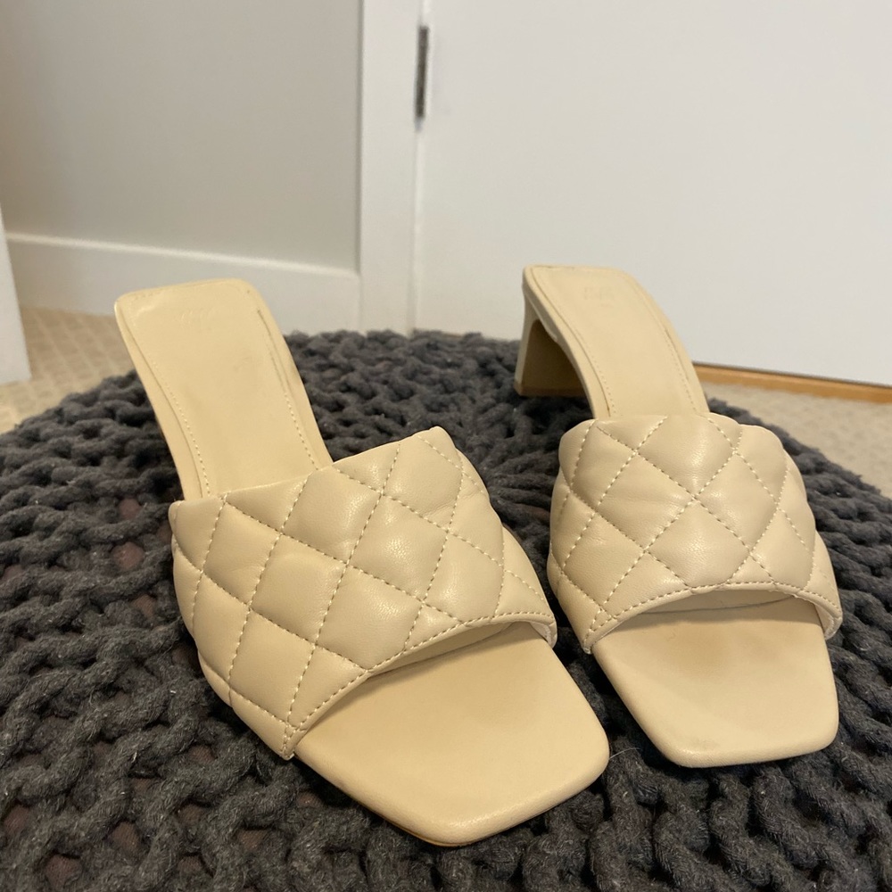 Size 40, fashionable block back slip on sandals